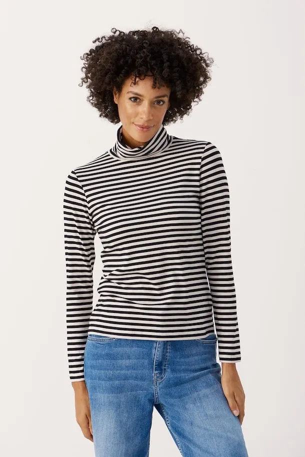 The Efinas Striped Turtleneck by Part Two - Black - PLUS