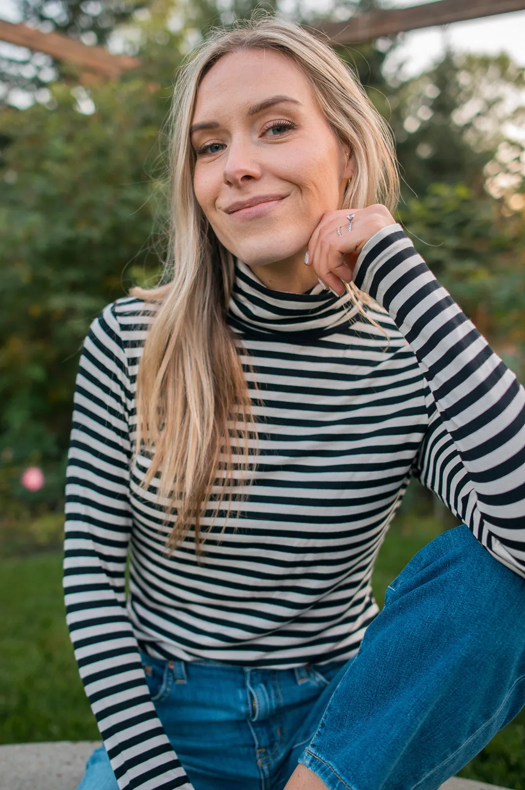 The Efinas Striped Turtleneck by Part Two - Black - PLUS