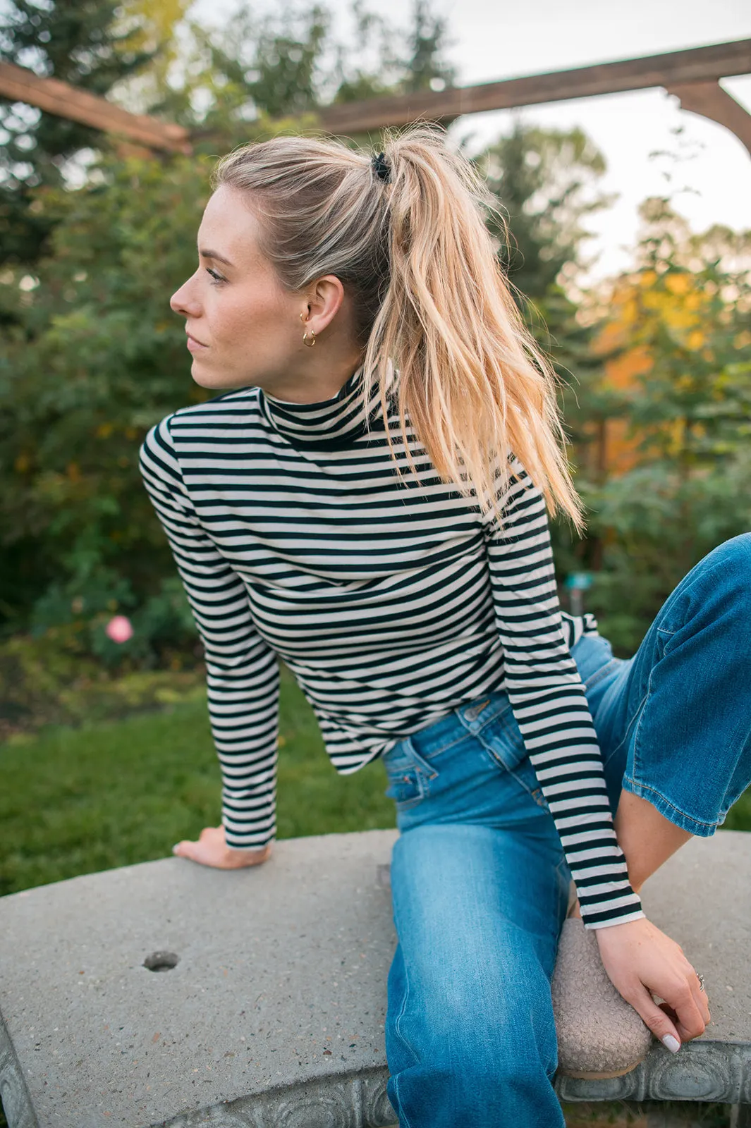 The Efinas Striped Turtleneck by Part Two - Black