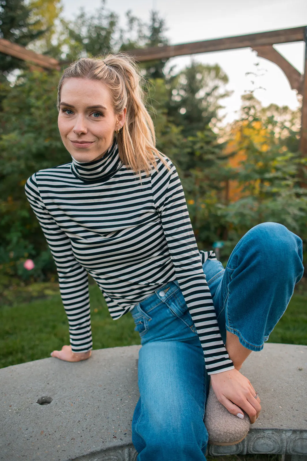 The Efinas Striped Turtleneck by Part Two - Black