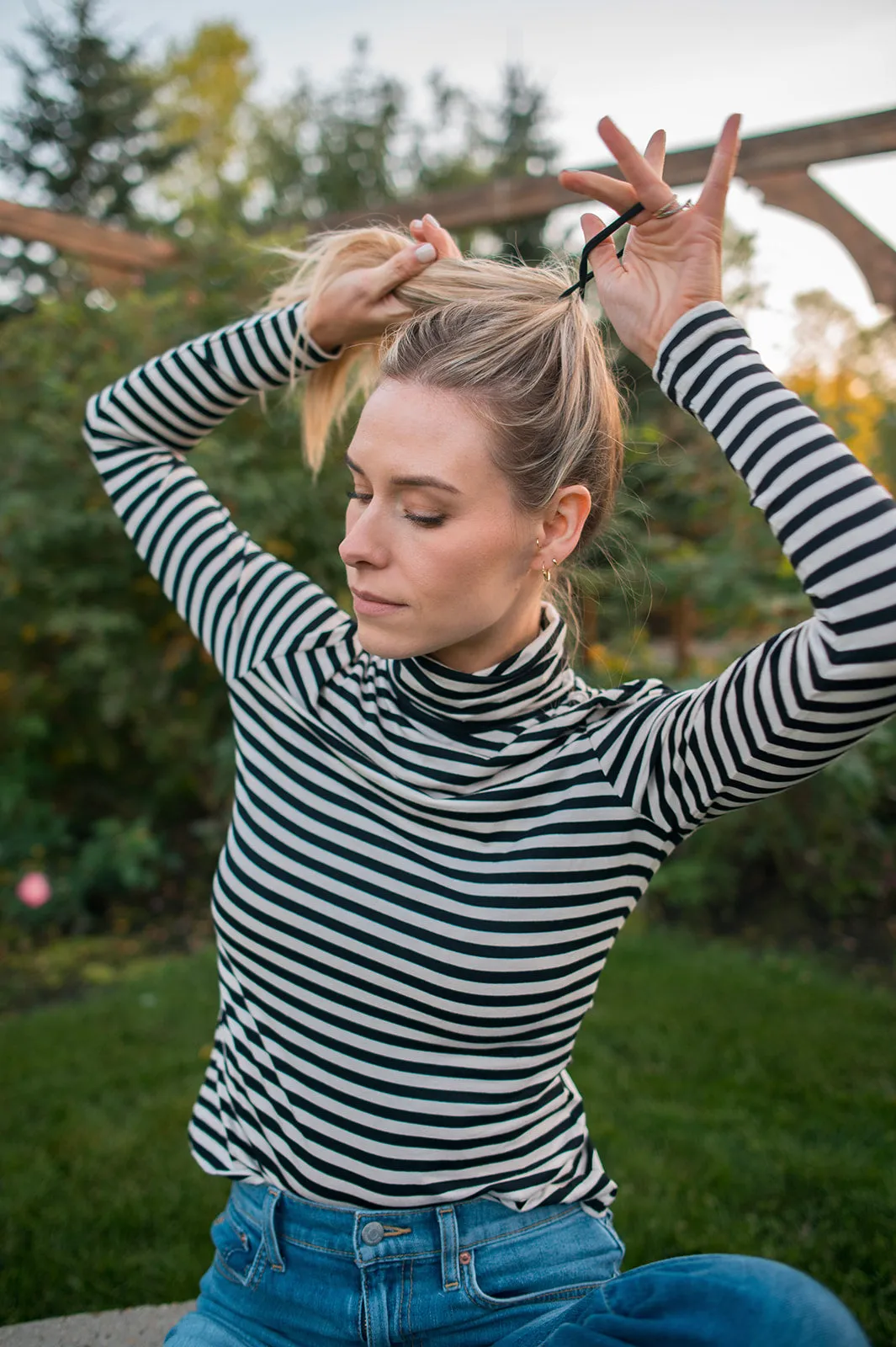 The Efinas Striped Turtleneck by Part Two - Black