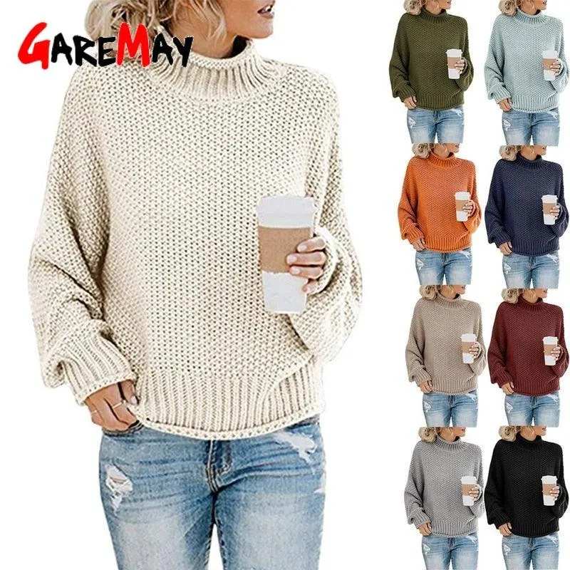 Trending Women's Sweater - Loose Winter Turtleneck Knitted Jumpers - Casual Ladies High Quality Oversized Thick Sweater (TB8C)(F23)