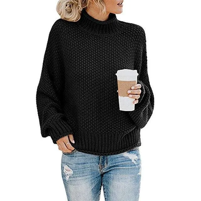 Trending Women's Sweater - Loose Winter Turtleneck Knitted Jumpers - Casual Ladies High Quality Oversized Thick Sweater (TB8C)(F23)