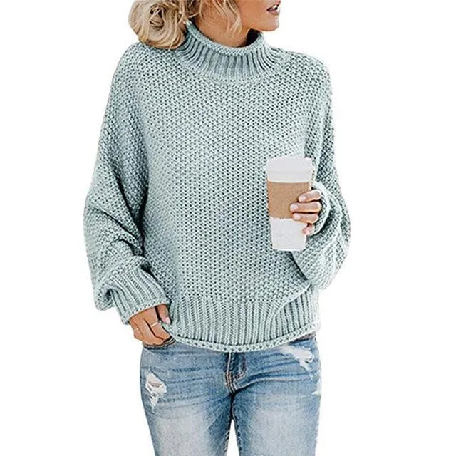 Trending Women's Sweater - Loose Winter Turtleneck Knitted Jumpers - Casual Ladies High Quality Oversized Thick Sweater (TB8C)(F23)