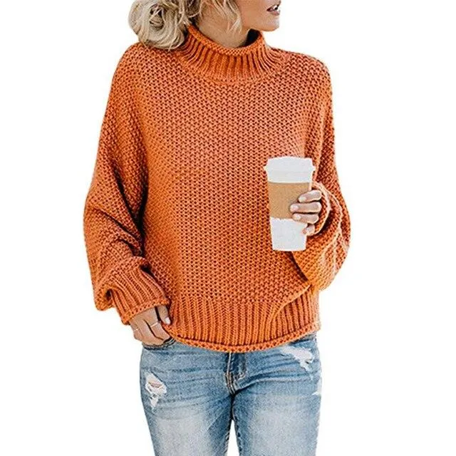 Trending Women's Sweater - Loose Winter Turtleneck Knitted Jumpers - Casual Ladies High Quality Oversized Thick Sweater (TB8C)(F23)