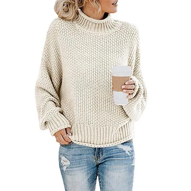 Trending Women's Sweater - Loose Winter Turtleneck Knitted Jumpers - Casual Ladies High Quality Oversized Thick Sweater (TB8C)(F23)