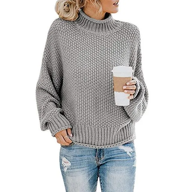 Trending Women's Sweater - Loose Winter Turtleneck Knitted Jumpers - Casual Ladies High Quality Oversized Thick Sweater (TB8C)(F23)