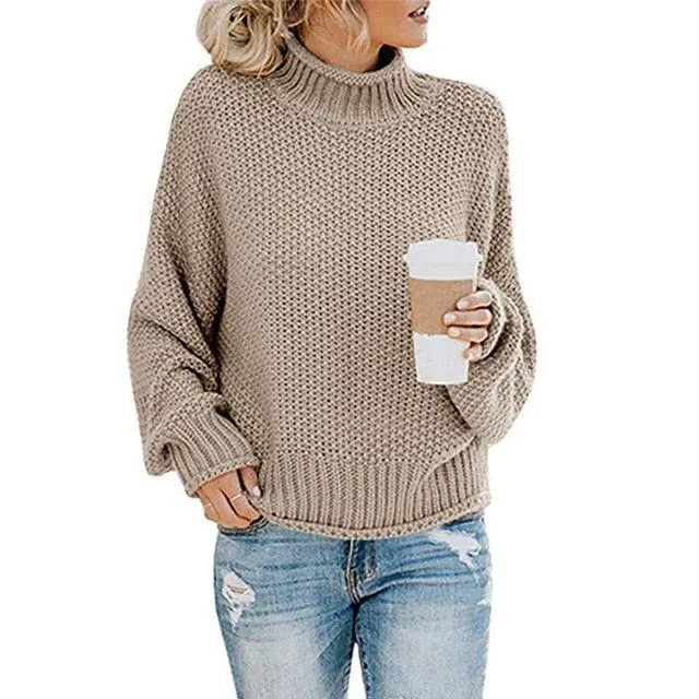 Trending Women's Sweater - Loose Winter Turtleneck Knitted Jumpers - Casual Ladies High Quality Oversized Thick Sweater (TB8C)(F23)