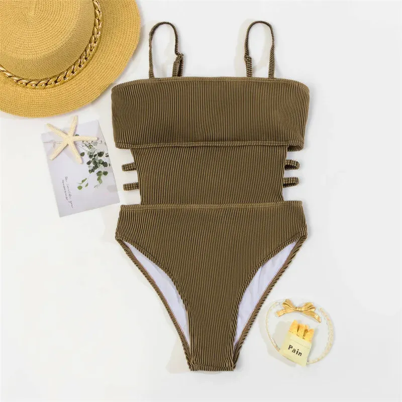 Trendy Ribbed Cut-Out Monokini for Beach & Pool