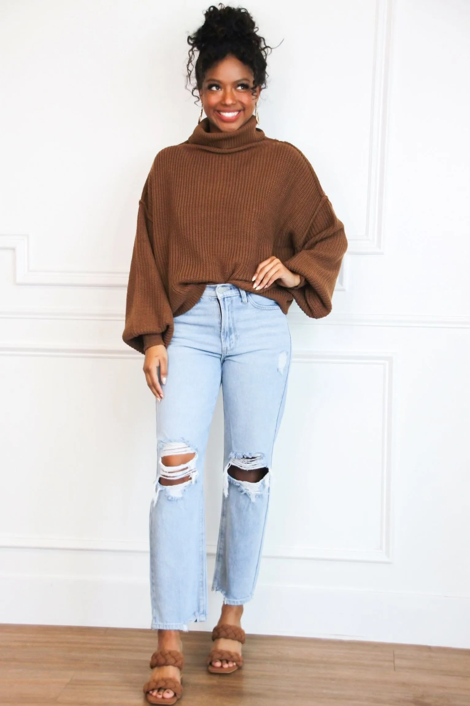 Under Wraps Turtleneck Sweater: Brown