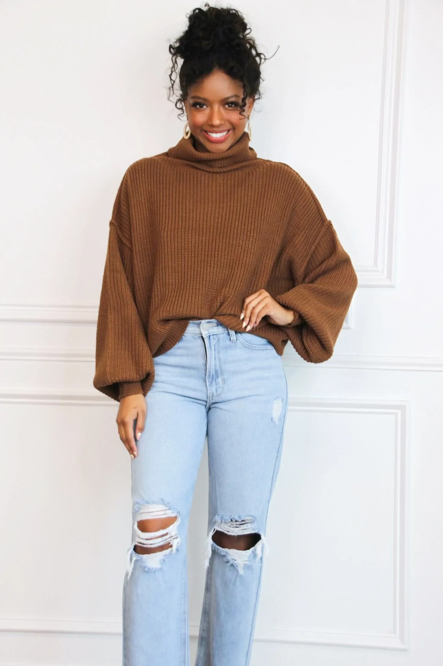 Under Wraps Turtleneck Sweater: Brown