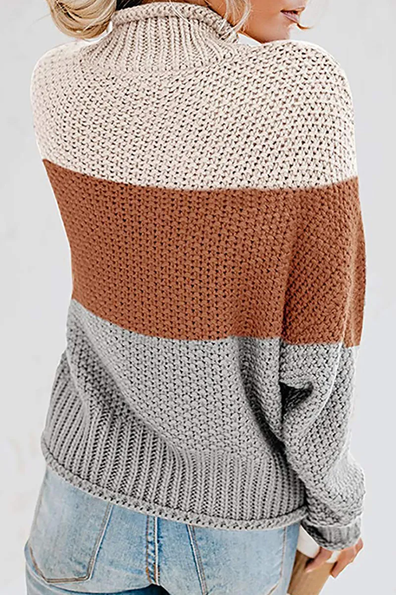 Uniwim  Casual Patchwork Contrast Turtleneck Sweaters(7 Colors)