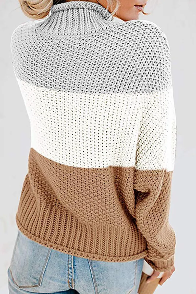 Uniwim  Casual Patchwork Contrast Turtleneck Sweaters(7 Colors)