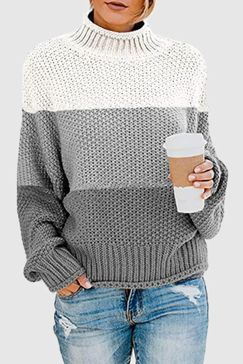 Uniwim  Casual Patchwork Contrast Turtleneck Sweaters(7 Colors)