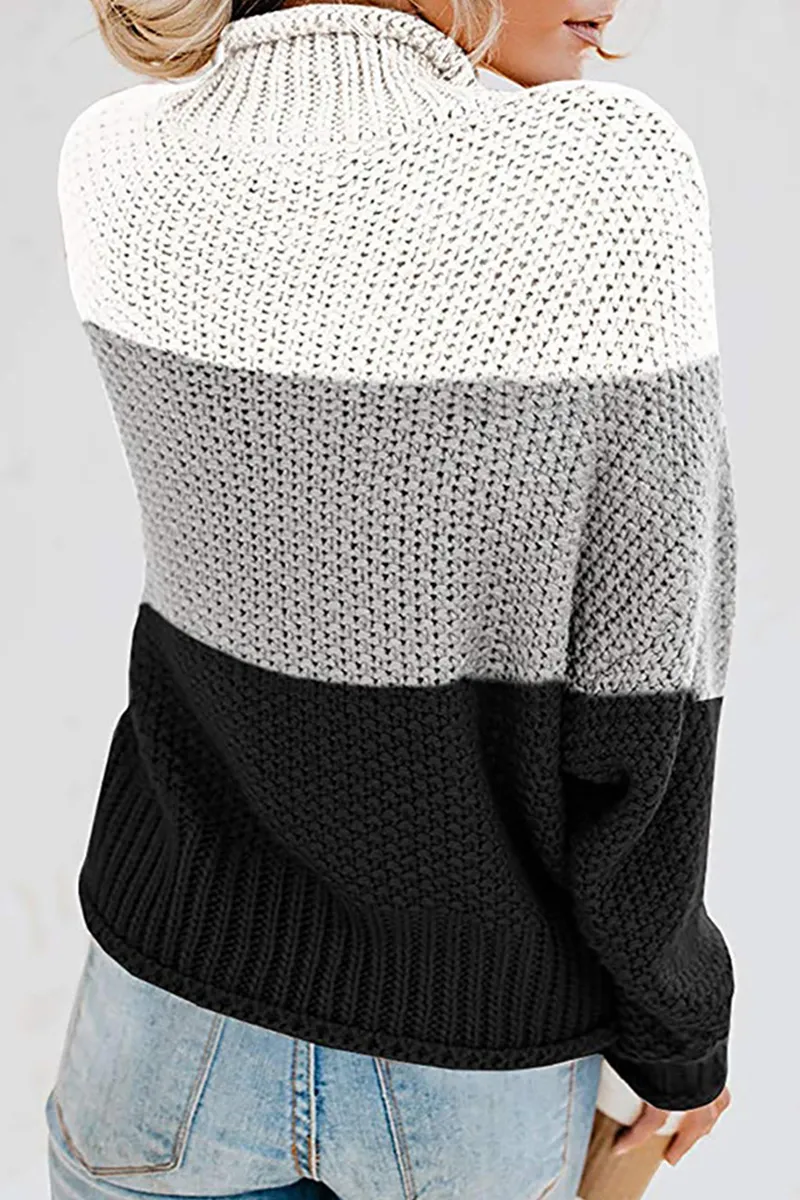 Uniwim  Casual Patchwork Contrast Turtleneck Sweaters(7 Colors)