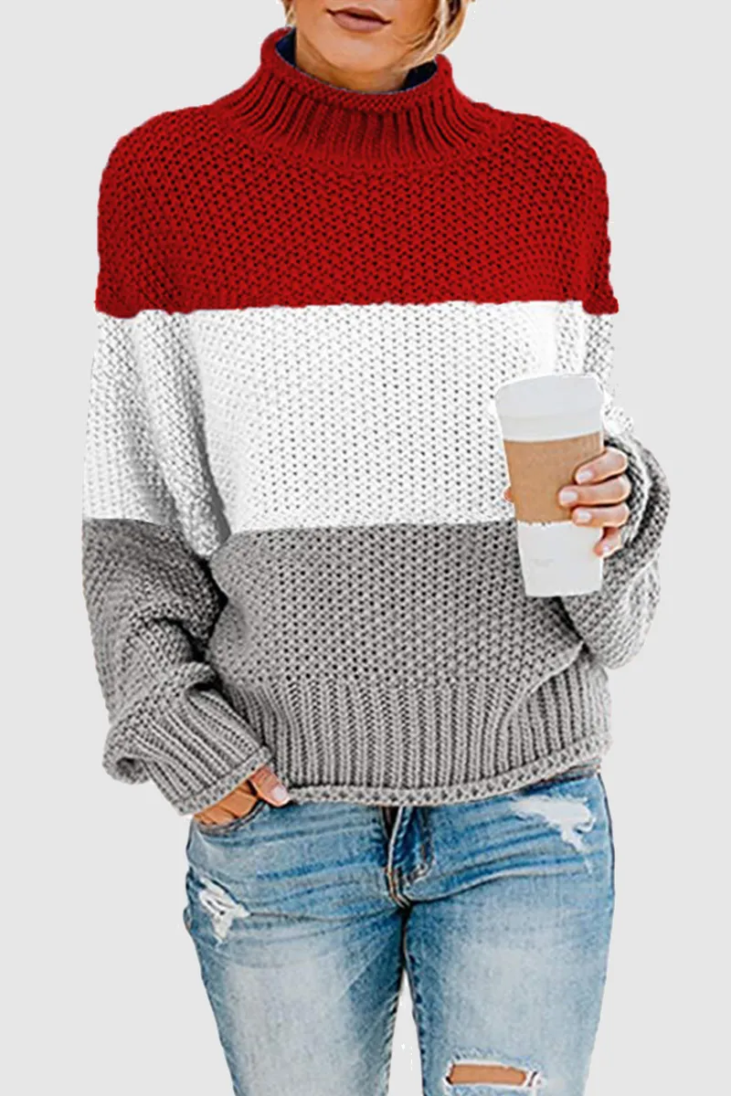 Uniwim  Casual Patchwork Contrast Turtleneck Sweaters(7 Colors)