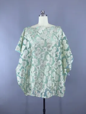 Vintage 1960s Mint Green Chiffon Gold Lame Caftan Tunic size XXXL Plus