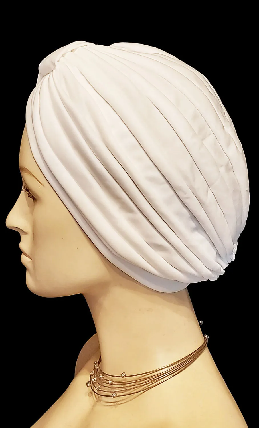 VINTAGE 70S 80S BETMAR PLEATED IVORY TURBAN