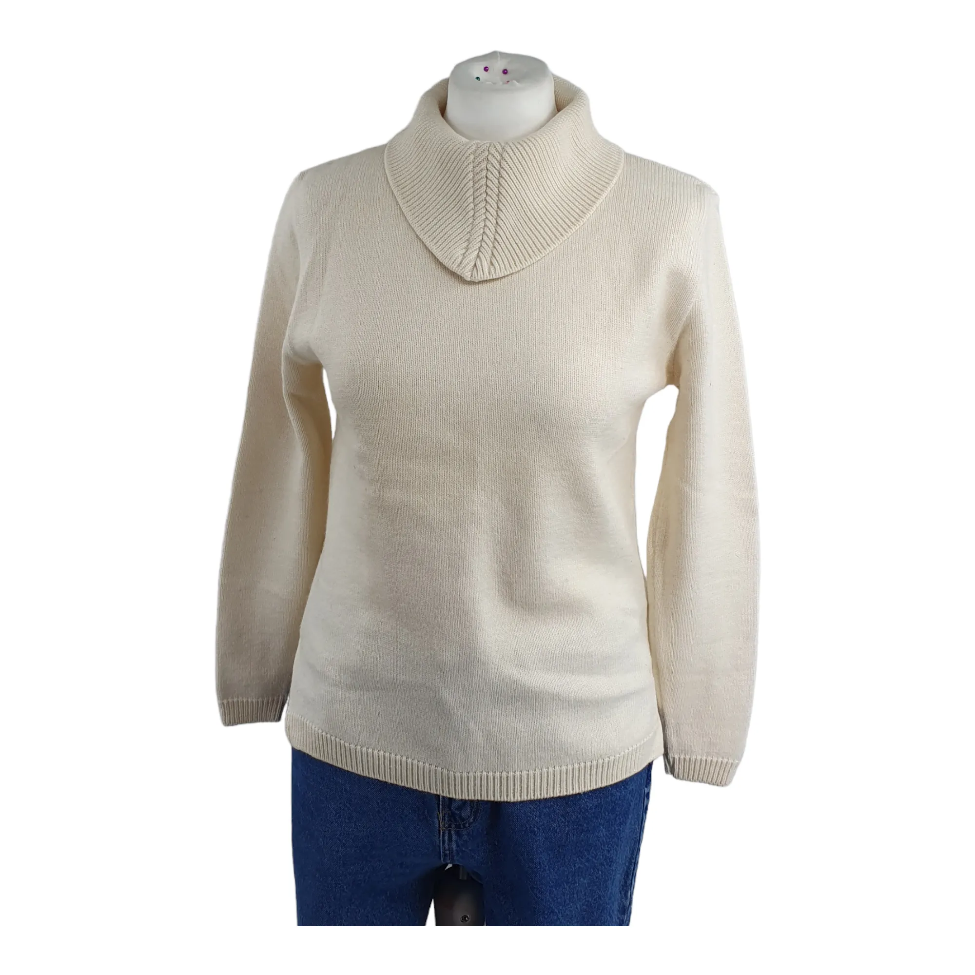 Vintage Cream 'Aspire' Polo Roll Neck Knitted Cream Jumper 36" Small