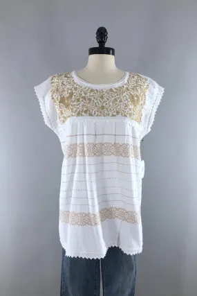 Vintage Gold Embroidered Cotton Tunic