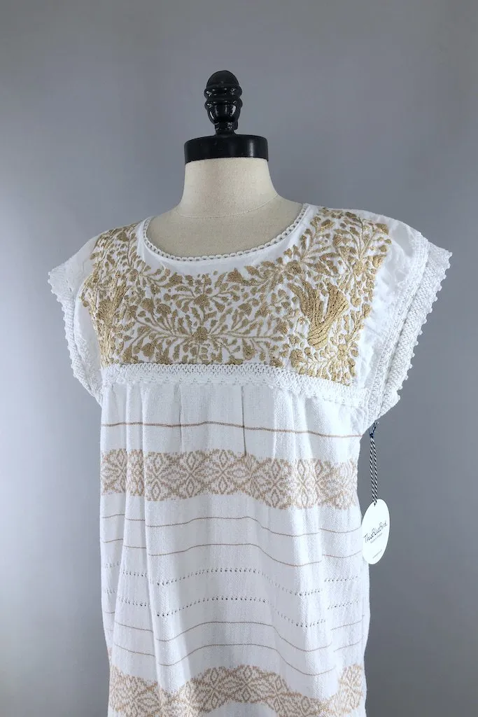 Vintage Gold Embroidered Cotton Tunic