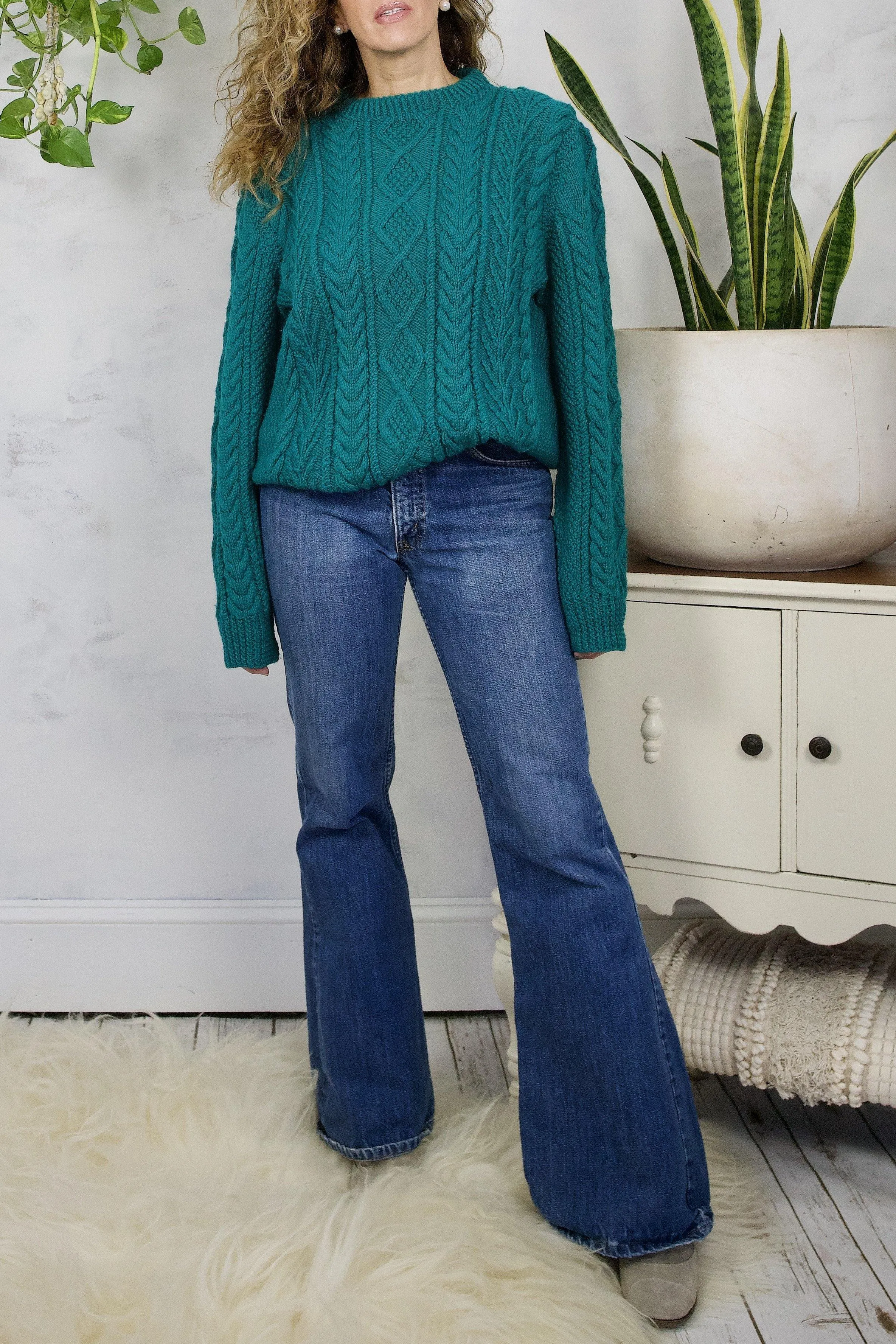 Vintage Handmade Teal Cable Knit Sweater