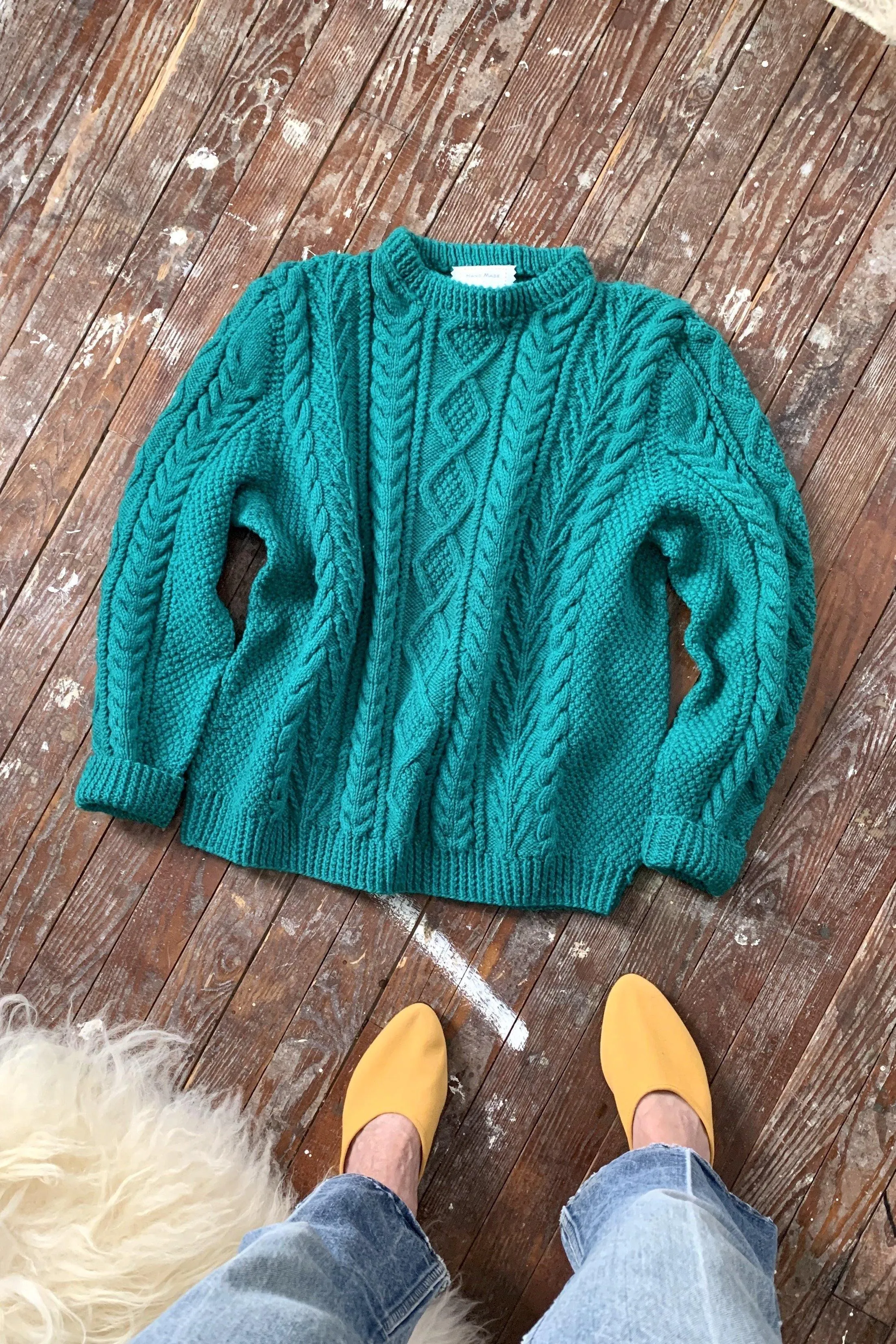 Vintage Handmade Teal Cable Knit Sweater