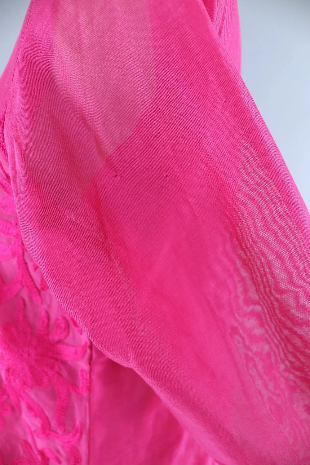 Vintage Indian Kurta Caftan Tunic Dress / Pink Embroidered Cotton Organdy