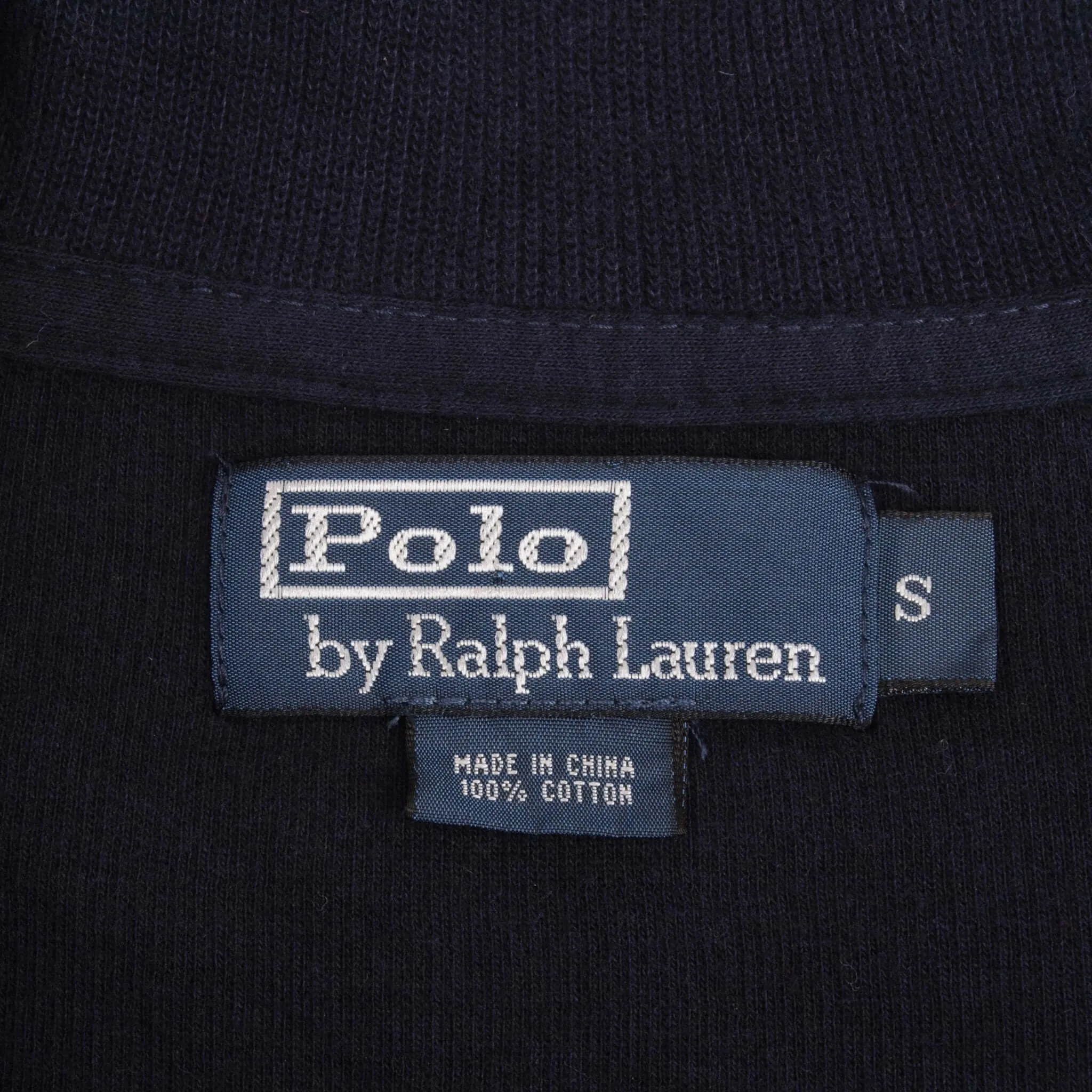 VINTAGE POLO RALPH LAUREN NAVY BLUE QUARTER 1/4 ZIP SWEATER 1990S SIZE SMALL