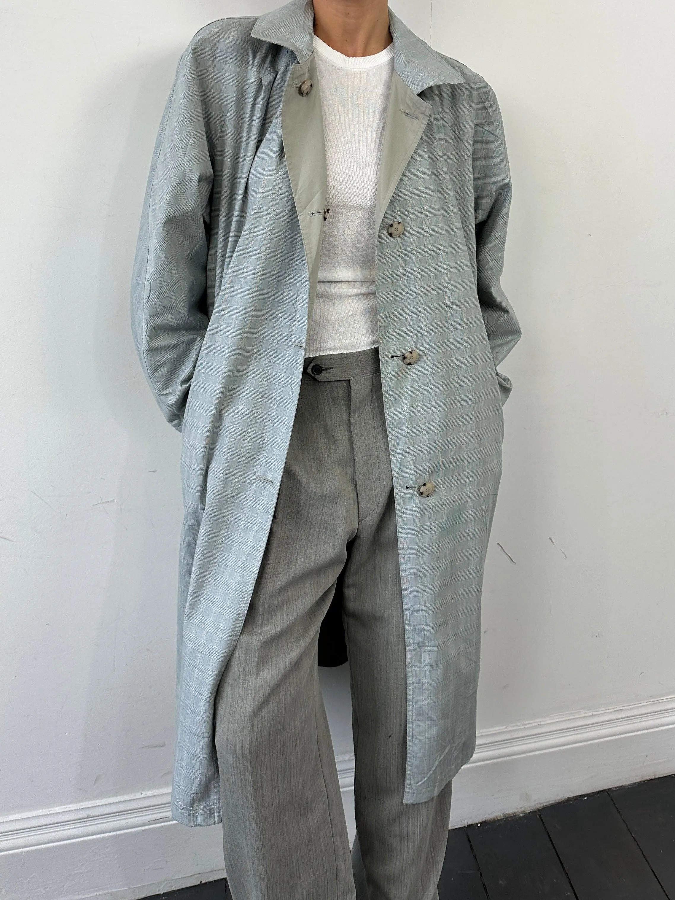 Vintage Reversible Showerproof Check Belted Trench Coat - L