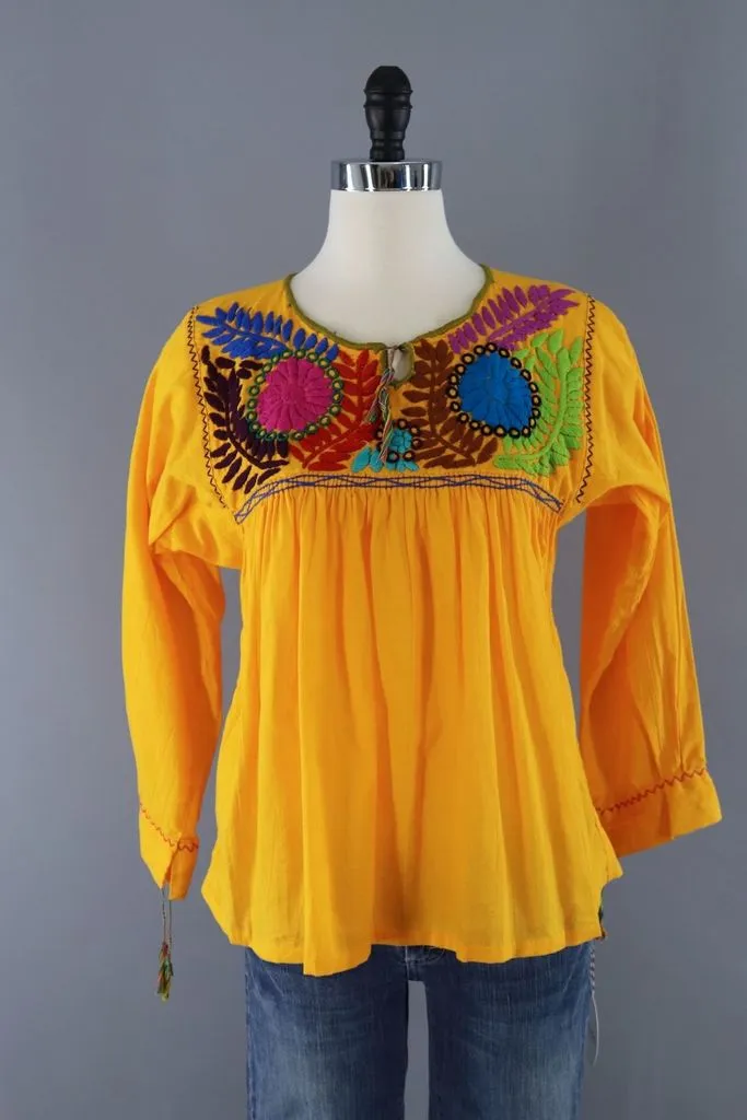 Vintage Yellow Mexican Embroidered Tunic