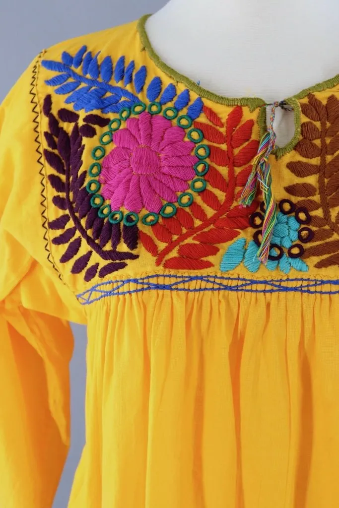 Vintage Yellow Mexican Embroidered Tunic