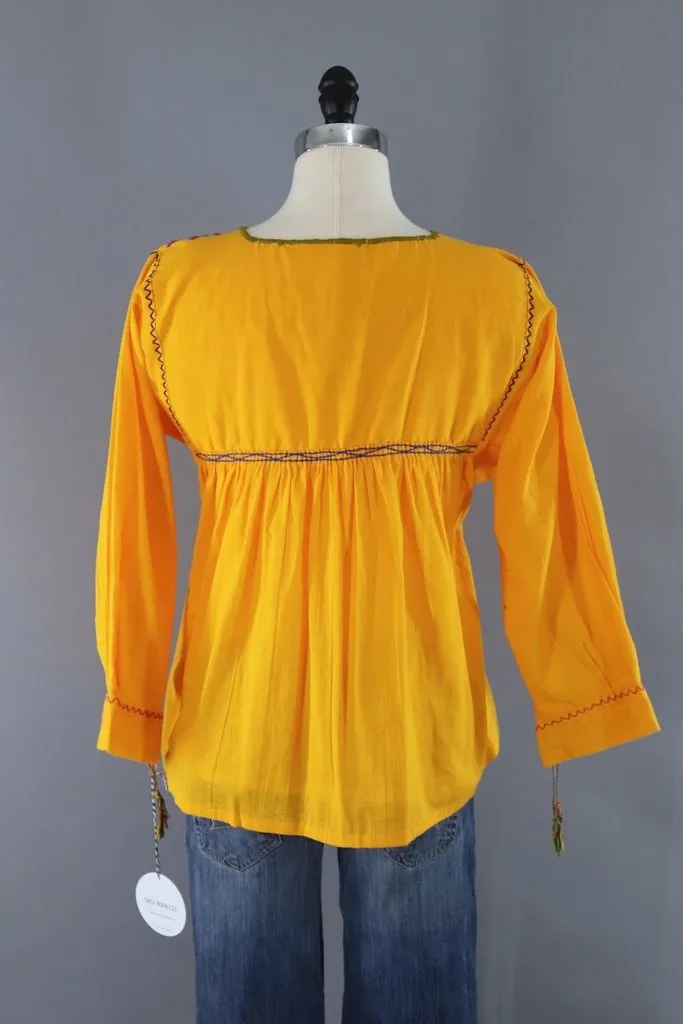 Vintage Yellow Mexican Embroidered Tunic