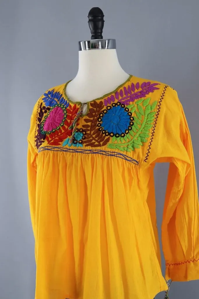 Vintage Yellow Mexican Embroidered Tunic