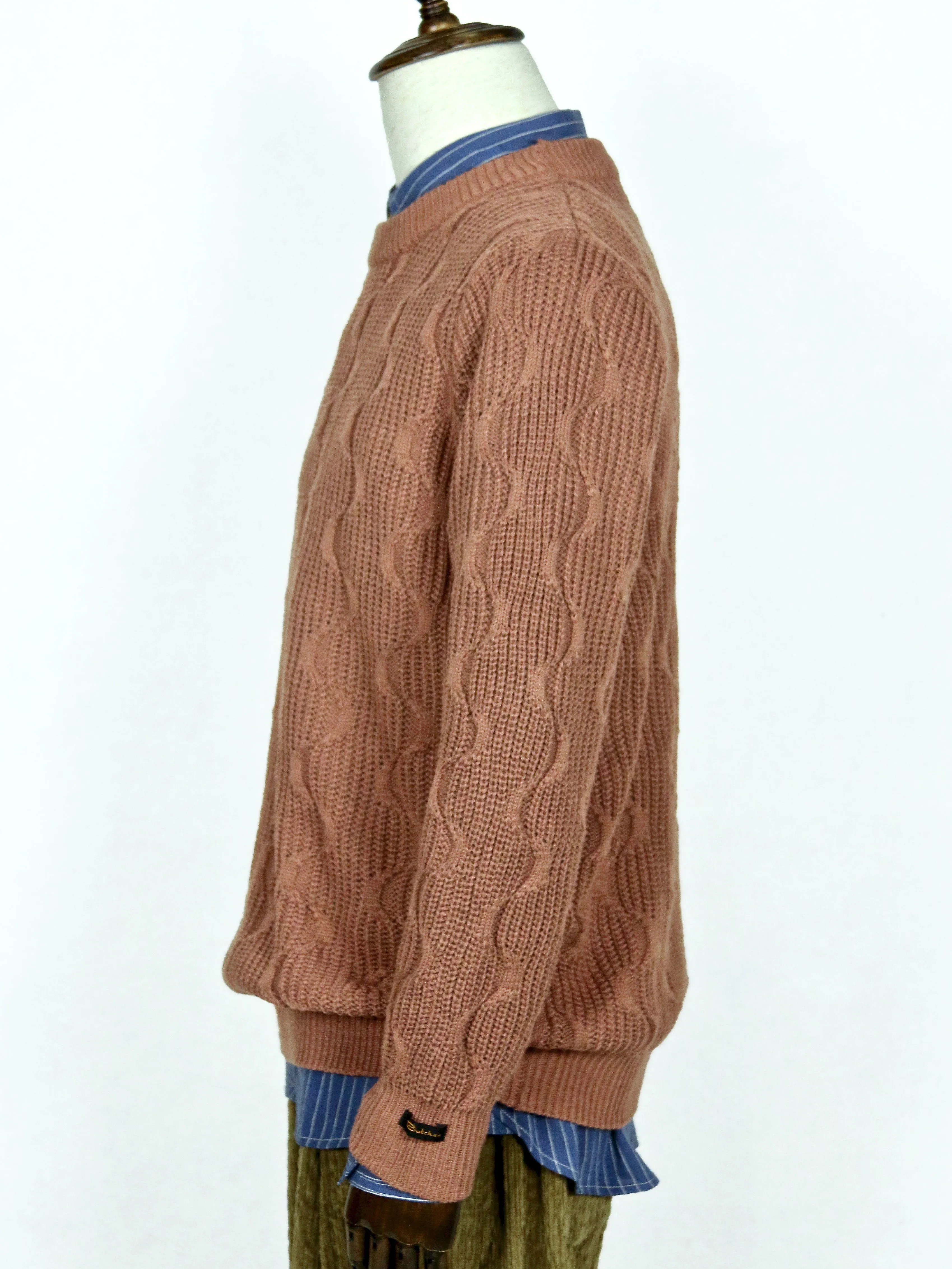 Wave Pattern Round Collar Knitted Jumper