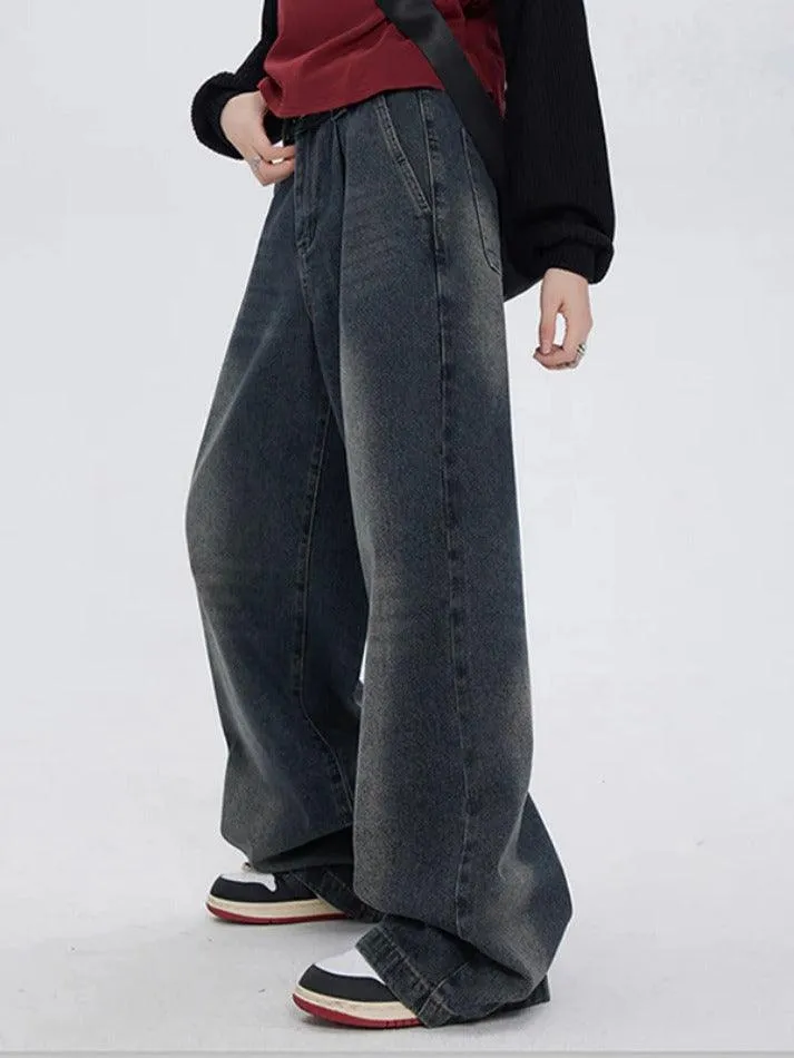 Wenkouban Dark Vintage Washed High Waist Boyfriend Jeans