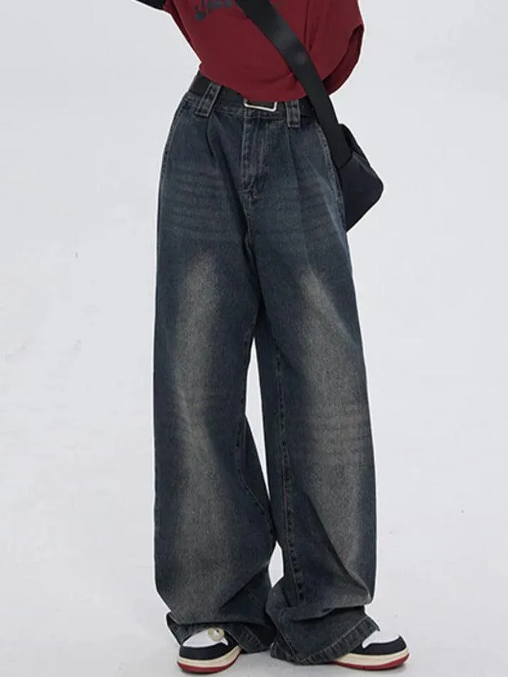 Wenkouban Dark Vintage Washed High Waist Boyfriend Jeans