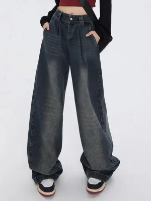 Wenkouban Dark Vintage Washed High Waist Boyfriend Jeans