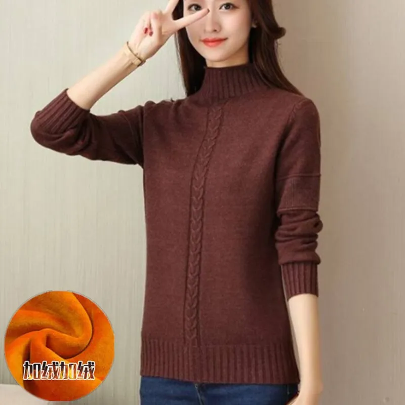 Wenkouban PEONFLY Korean Style Turtleneck Sweater Women Solid Elastic Knitted Soft Pullover Sweater Female Fashion Pullovers Jumper