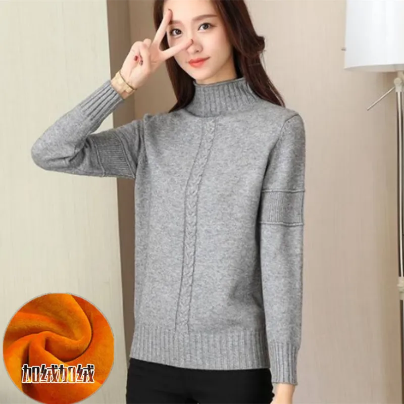 Wenkouban PEONFLY Korean Style Turtleneck Sweater Women Solid Elastic Knitted Soft Pullover Sweater Female Fashion Pullovers Jumper