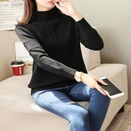 Wenkouban PEONFLY Korean Style Turtleneck Sweater Women Solid Elastic Knitted Soft Pullover Sweater Female Fashion Pullovers Jumper