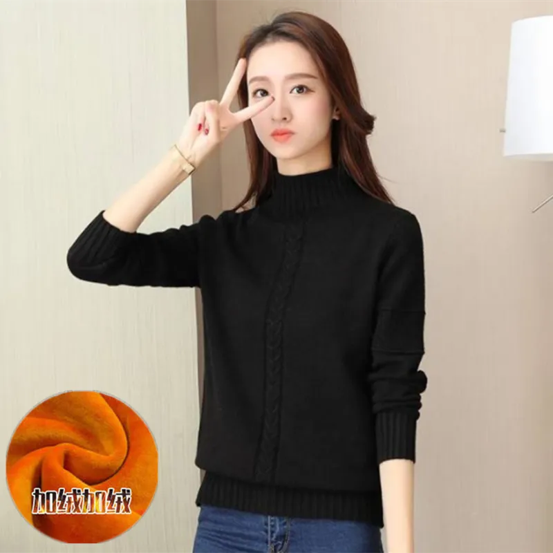 Wenkouban PEONFLY Korean Style Turtleneck Sweater Women Solid Elastic Knitted Soft Pullover Sweater Female Fashion Pullovers Jumper