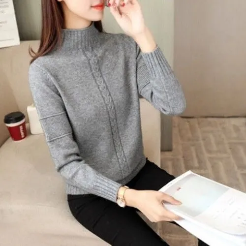 Wenkouban PEONFLY Korean Style Turtleneck Sweater Women Solid Elastic Knitted Soft Pullover Sweater Female Fashion Pullovers Jumper