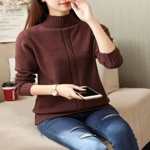 Wenkouban PEONFLY Korean Style Turtleneck Sweater Women Solid Elastic Knitted Soft Pullover Sweater Female Fashion Pullovers Jumper