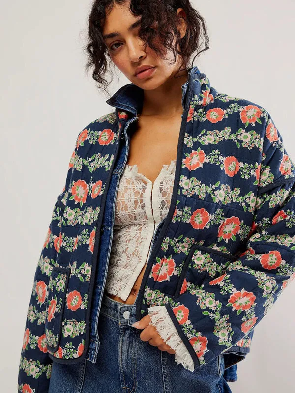 Wenkouban-Winter outfits ideas Women's casual loose printed quilted jacket