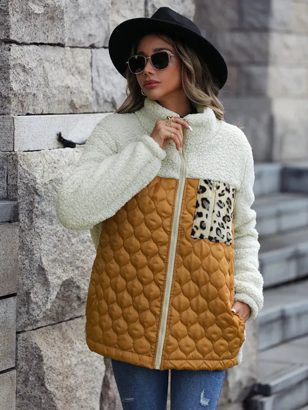 Wenkouban-Winter outfits ideas Women's Plush Quilted Zip Stand Collar Jacket