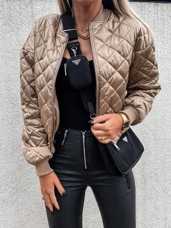 Wenkouban-Winter outfits ideas Women's Short Zip Closure Quilted Jacket