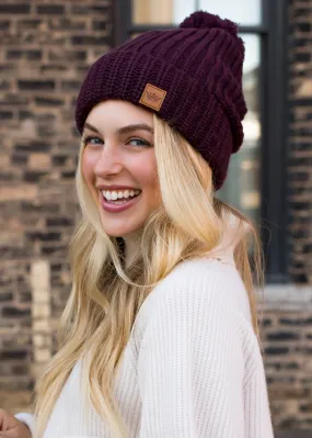 Wine Slouchy Knit Pom Hat