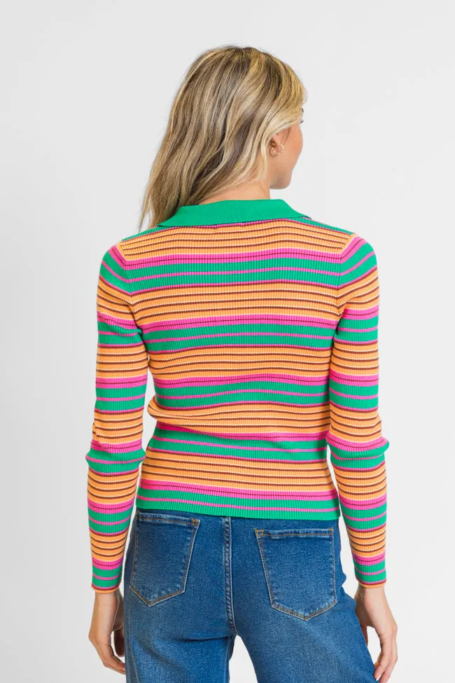 Wish I Knew Multi Striped Long Sleeve Polo Sweater