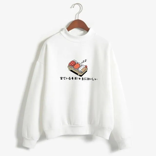 Women Hoodies 2019 Autumn Winter Sweatshirts Cartoon Kawaii Sushi Japanese